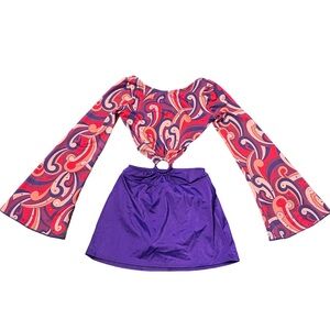 Girls The Lineup Purple and Pink 70’s Style Dance Costume With Rhinestones Size8